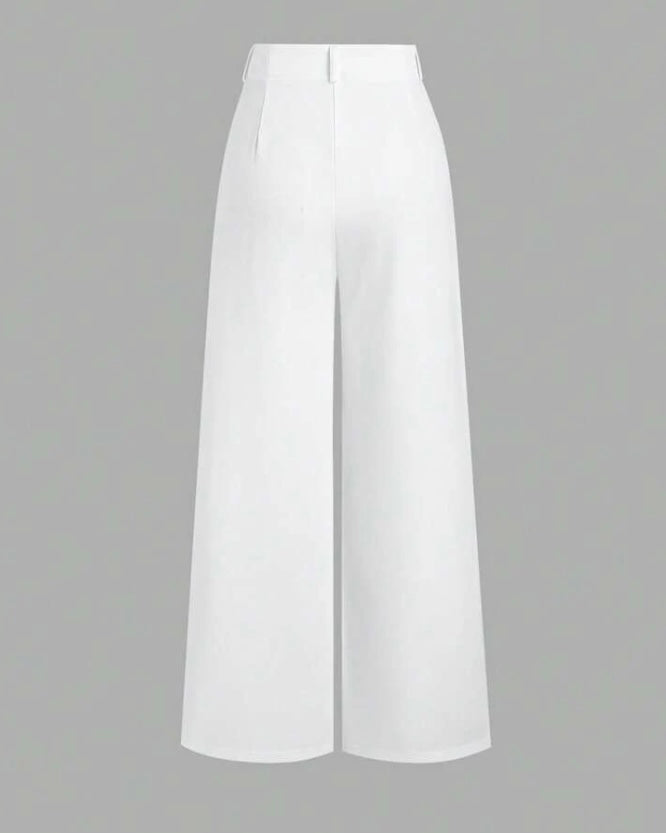 White High-Waist Wide-Leg Trousers