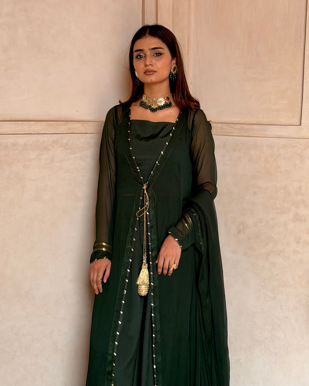 Deep Green Chiffon 4-Piece Suit