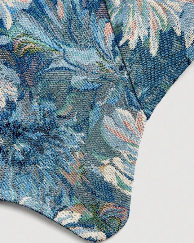 Blue Abstract Print Lace-Up Corset Top