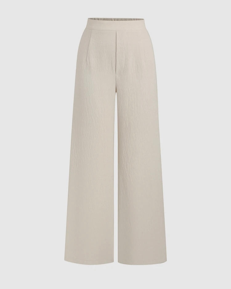 Ivory Wrap Top & Wide-Leg Pants Set