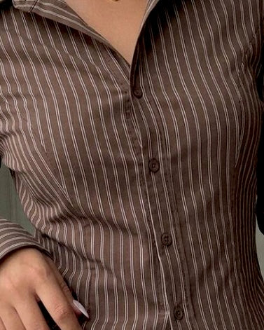 Brown Pinstripe Lace-Up Back Shirt