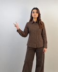 Brown Pinstripe Lace-Up Back Shirt