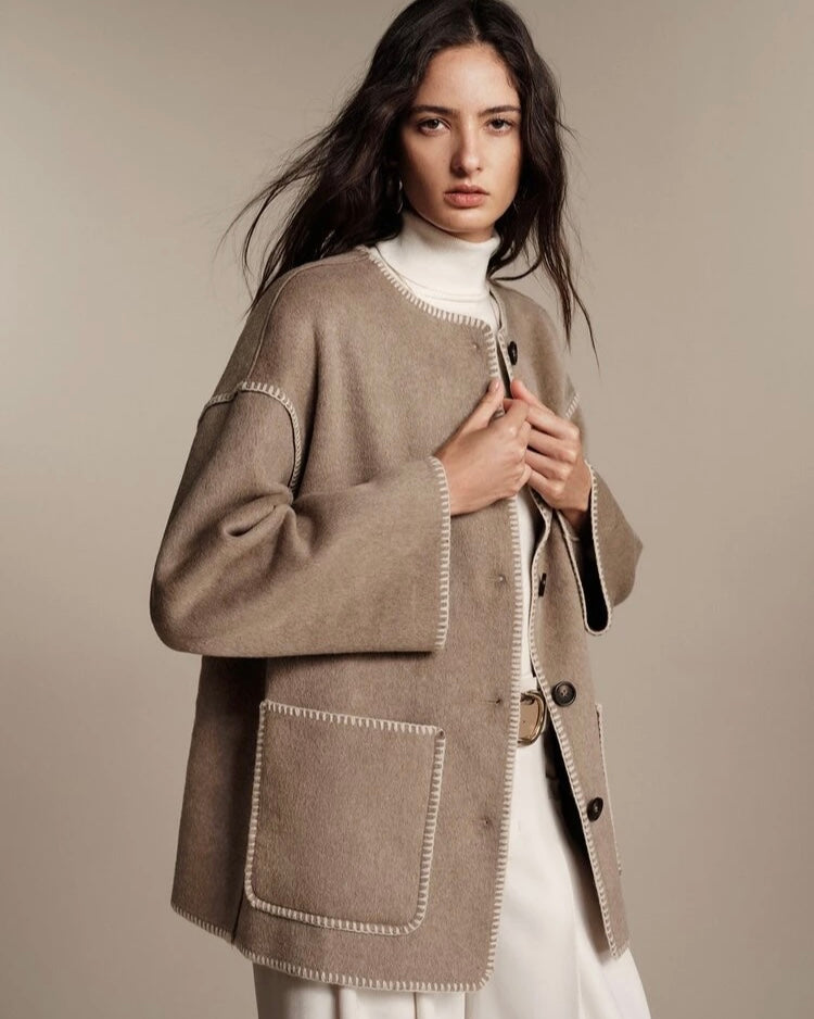 Taupe Wool-Blend Oversized Jacket