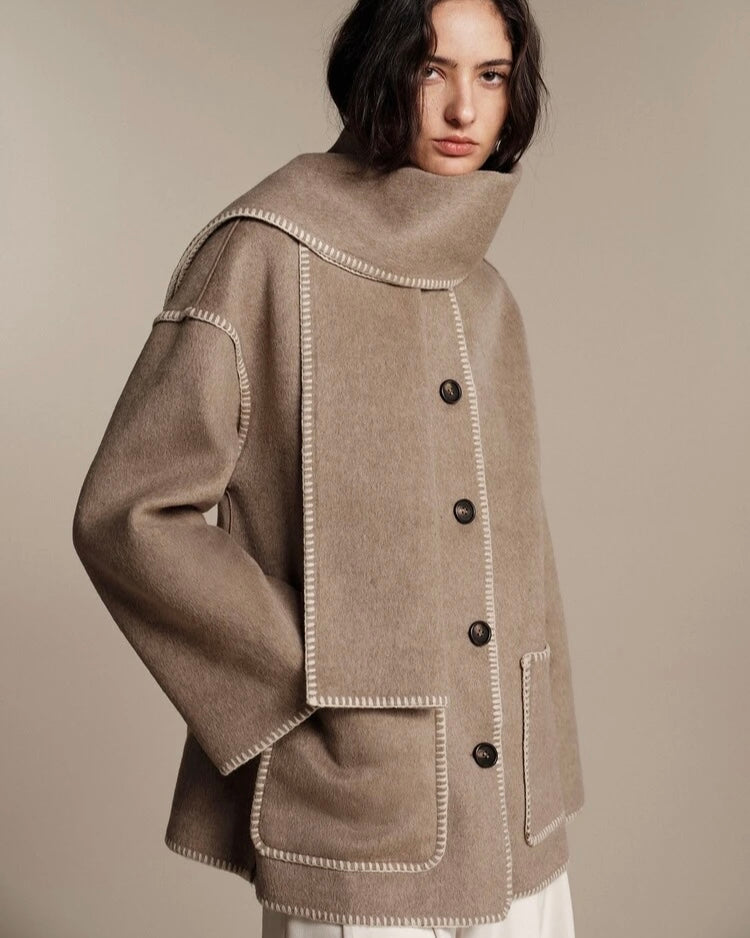 Taupe Wool-Blend Oversized Jacket