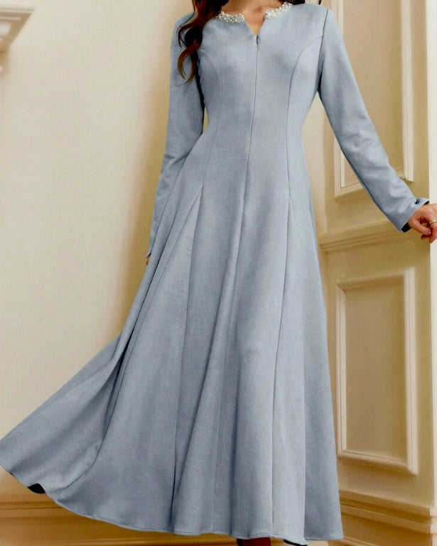 Pearl Embellished Powder Blue maxi dress