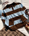 Sky Blue & Brown Striped Polo Shirt