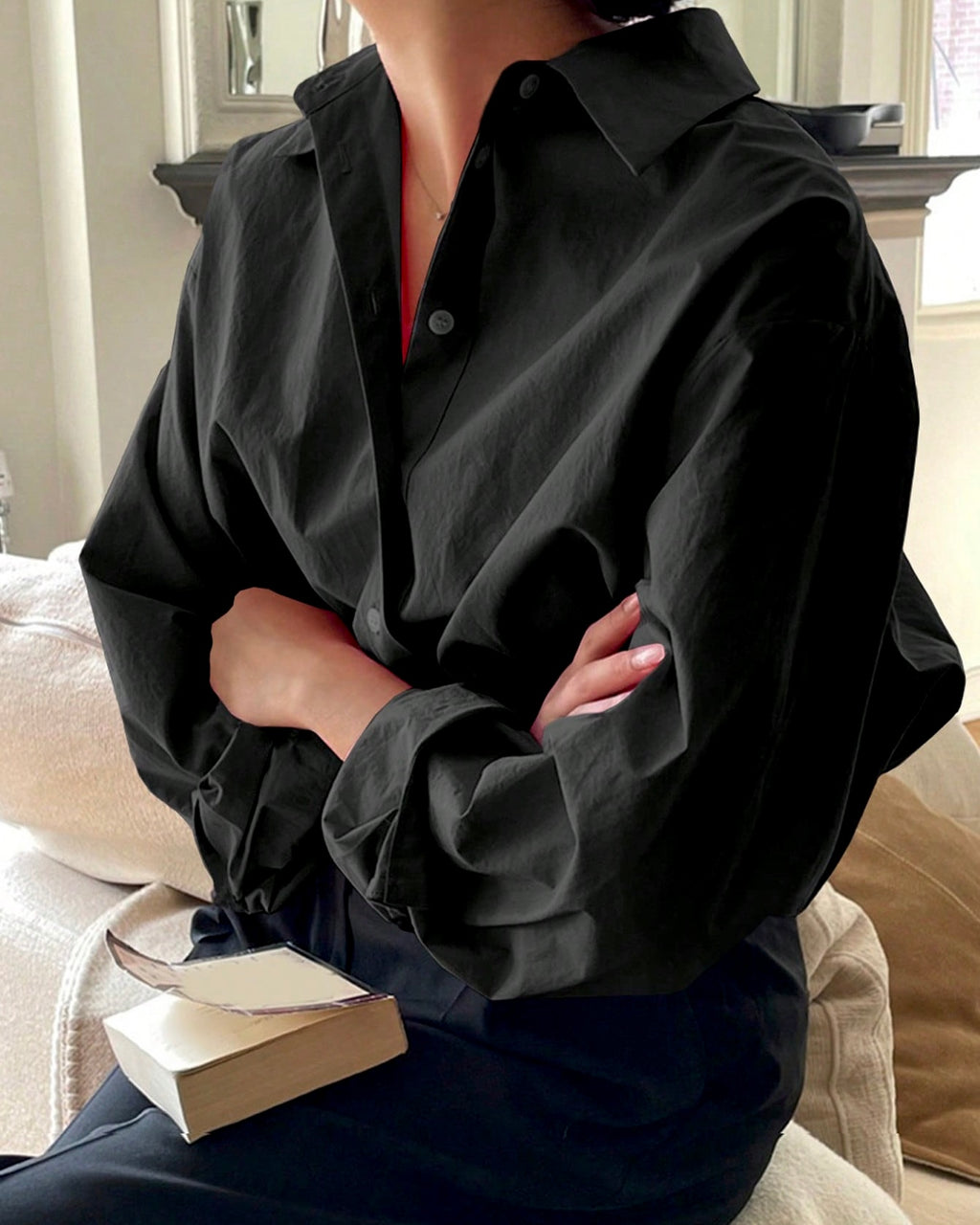 Black Classic Button-Down Cotton Shirt