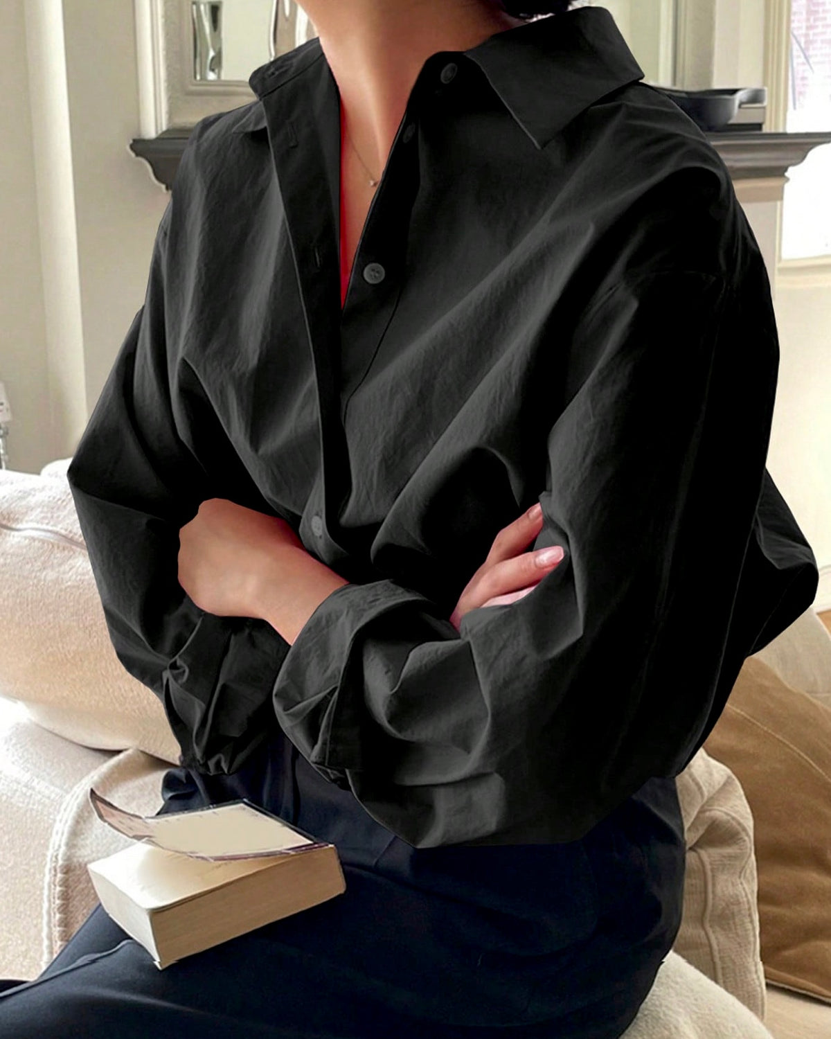 Black Classic Button-Down Cotton Shirt