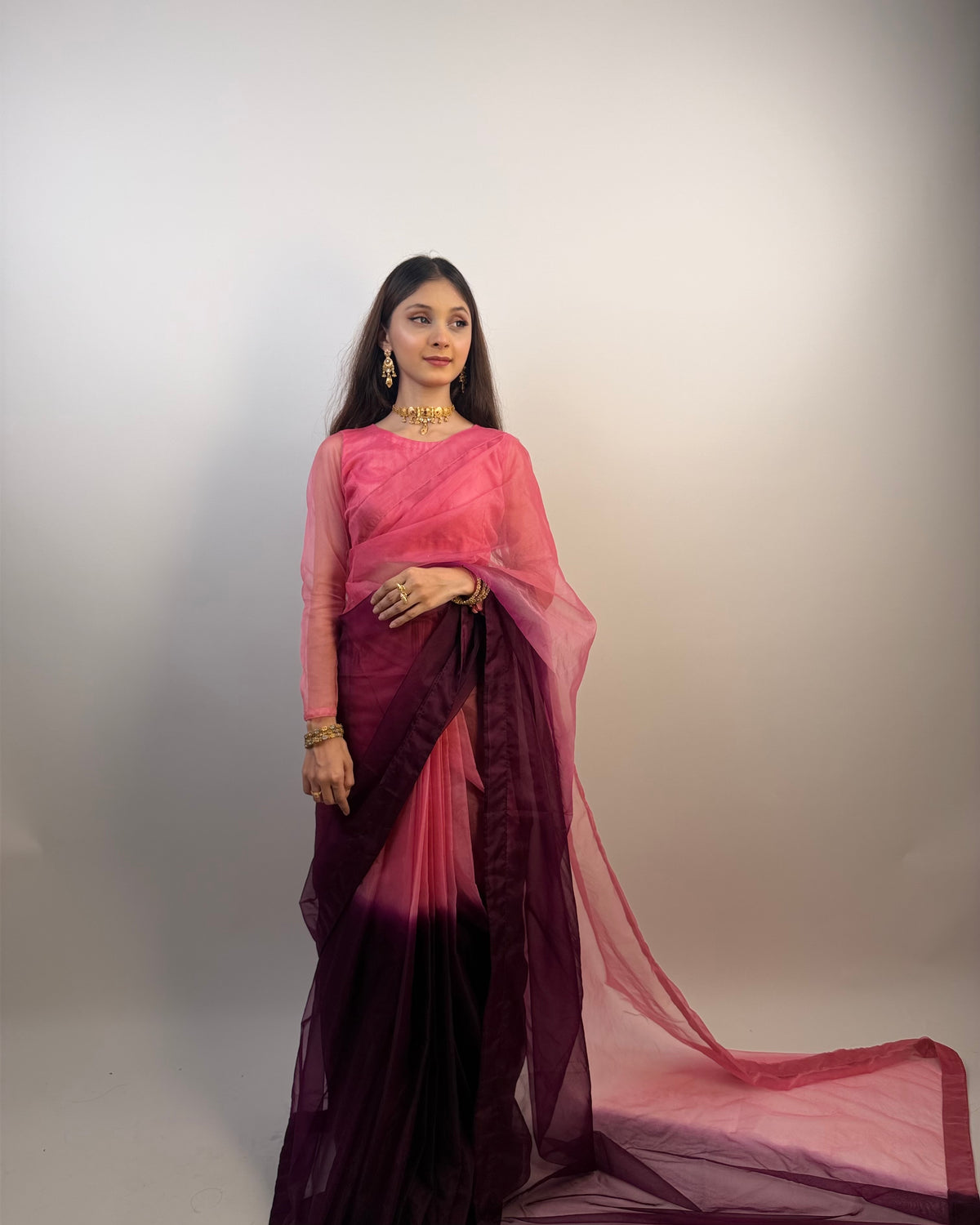 2 SHADES ORGANZA SAREE