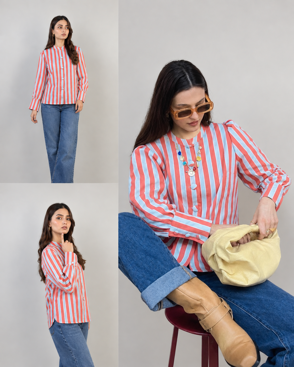 RUST & SKY BLUE STRIPED SHIRT