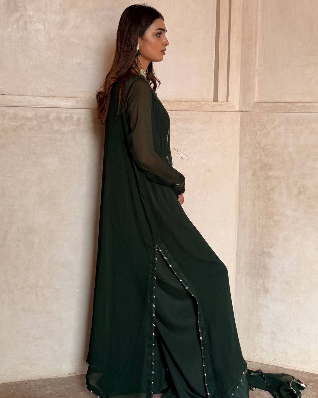 Deep Green Chiffon 4-Piece Suit