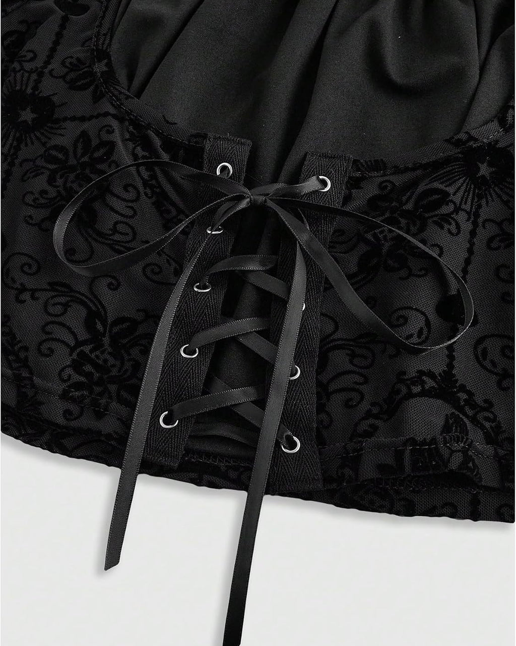 Black Lace-Up Corset Top with Sheer Bell Sleeves