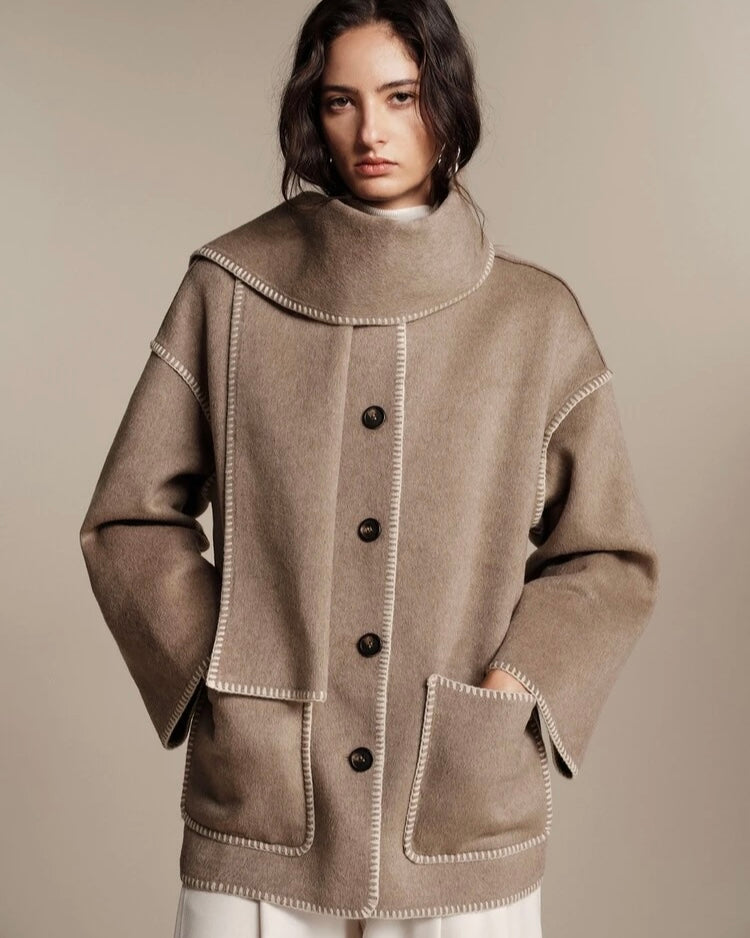 Taupe Wool-Blend Oversized Jacket