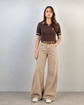 Brown Cable Knit Polo Shirt
