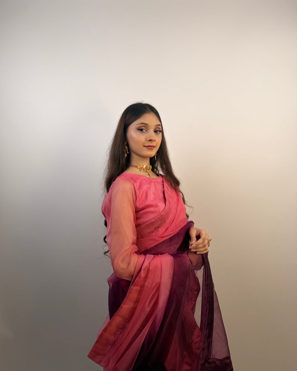 2 SHADES ORGANZA SAREE