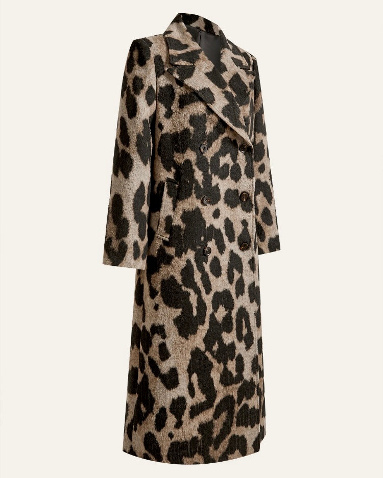 Beige & Black Printed Long Coat