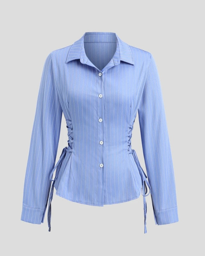 Sky Blue Pinstripe Lace-Up Shirt