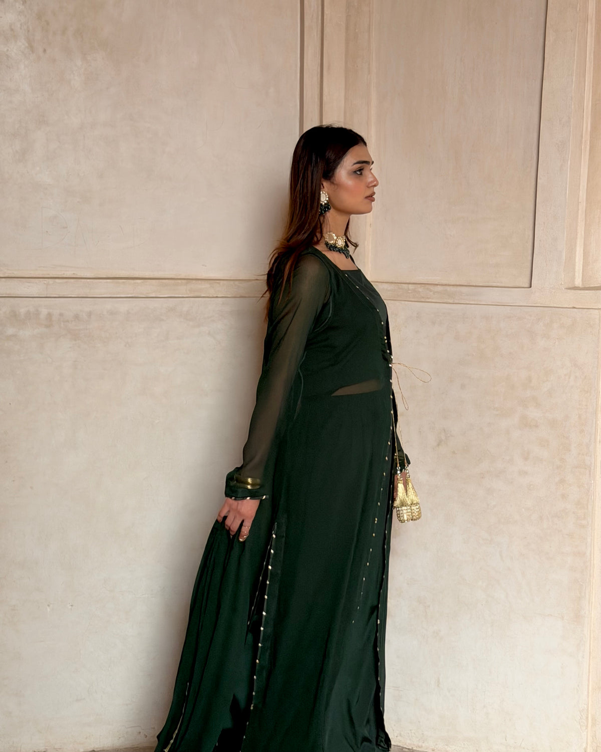 Deep Green Chiffon 4-Piece Suit