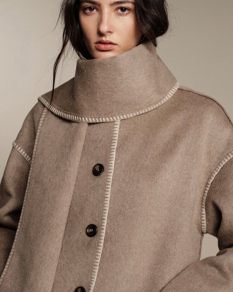 Taupe Wool-Blend Oversized Jacket