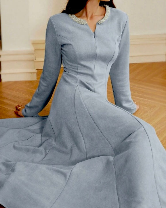 Pearl Embellished Powder Blue maxi dress
