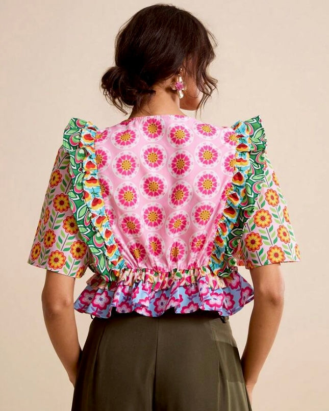 Floral Printed Ruffle Peplum Top