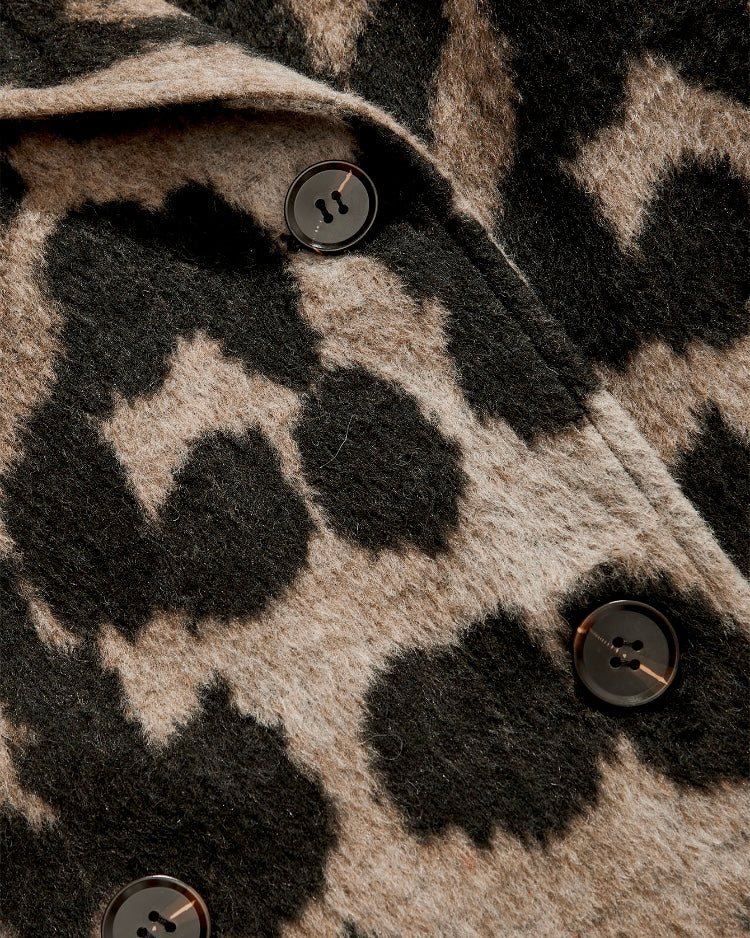 Beige & Black Printed Long Coat