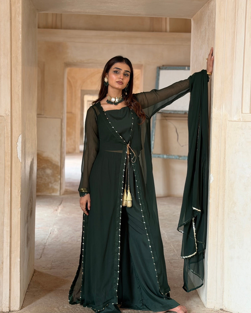 Deep Green Chiffon 4-Piece Suit