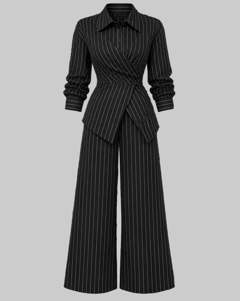 Black Pinstripe Wrap Co-Ord Set