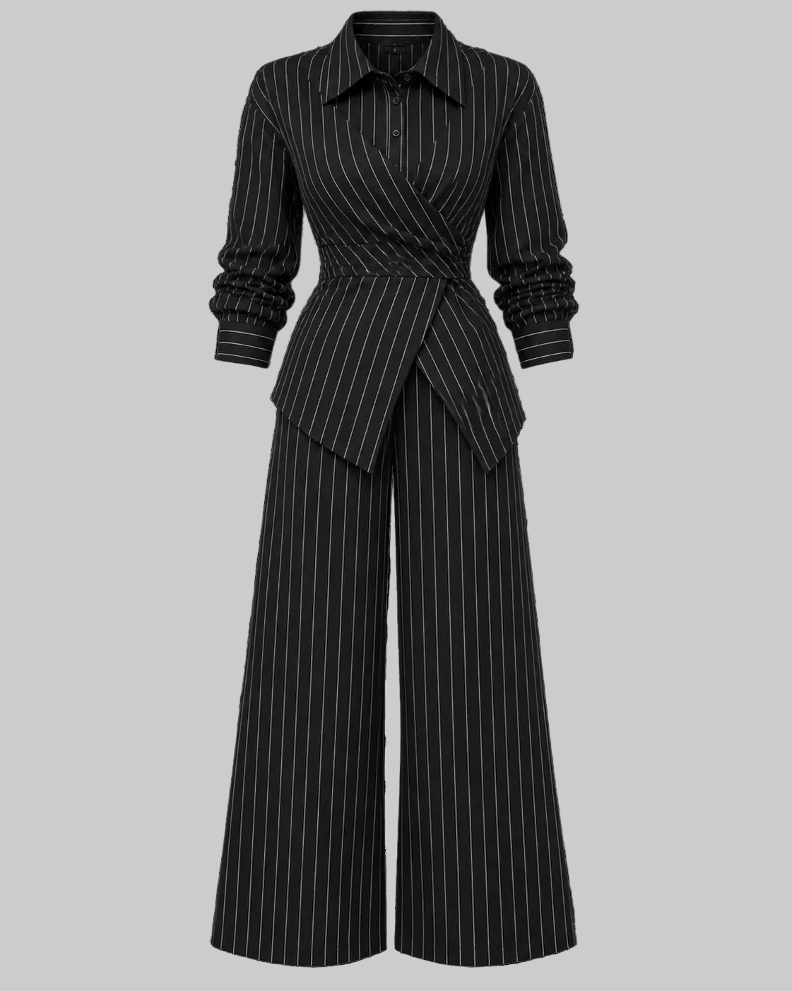 Black Pinstripe Wrap Co-Ord Set