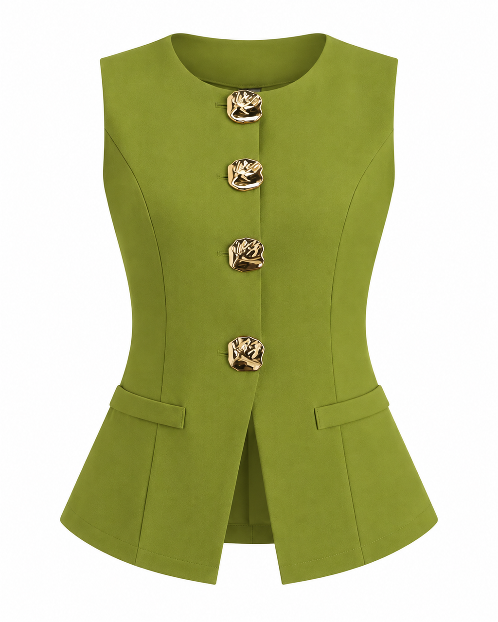 Olive Green Sleeveless Button-Front Vest