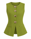 Olive Green Sleeveless Button-Front Vest