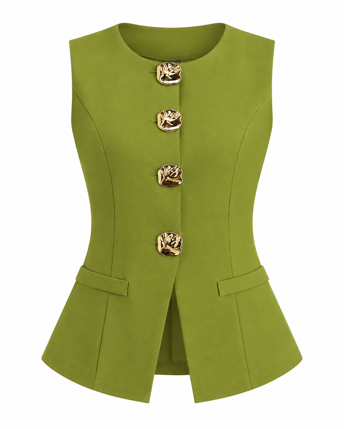 Olive Green Sleeveless Button-Front Vest